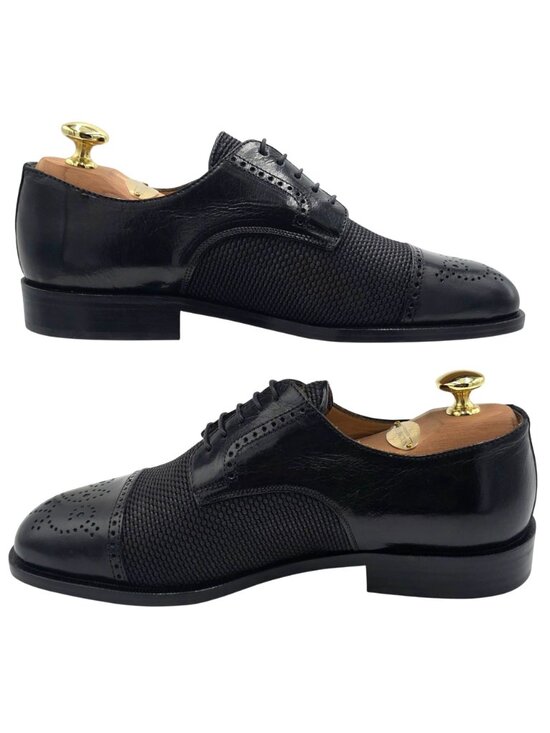 NEW Mercanti Fiorentini Italy Black Leather Woven Fabric Derbys 8M Dress Shoes main image 5